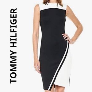 Tommy Hilfiger Black & White Colorblock Sheath Midi Dress Size 6